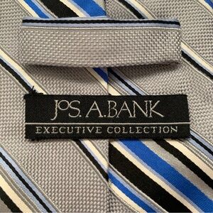 Jos. A. Bank Executive Collection Tie Men's 100%‎ Silk Striped Grey Blue 3.50"